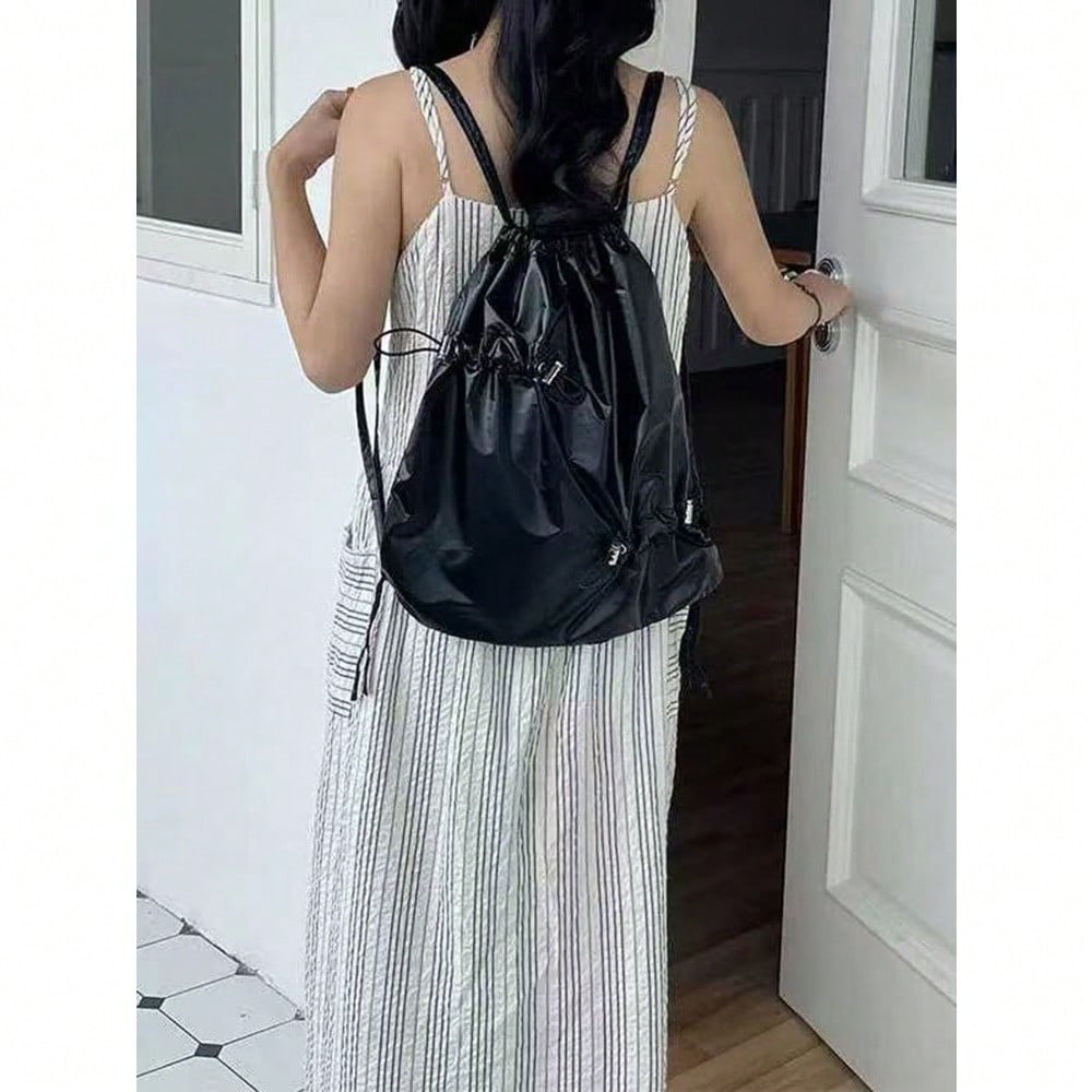 Sac à dos à cordon Sac à dos pour femme Sac à dos léger Anti-éclaboussures noir