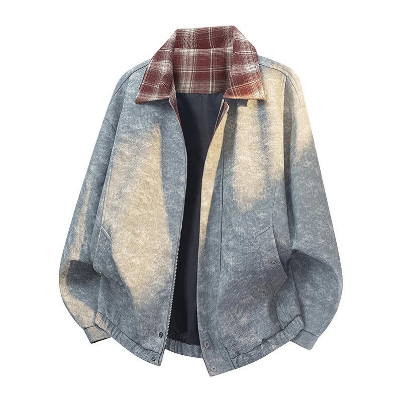

Men s Retro Plaid Patchwork Leather Jacket - Spring/Autumn Coco Style 3XL (165-180 jin) світло-синій колір