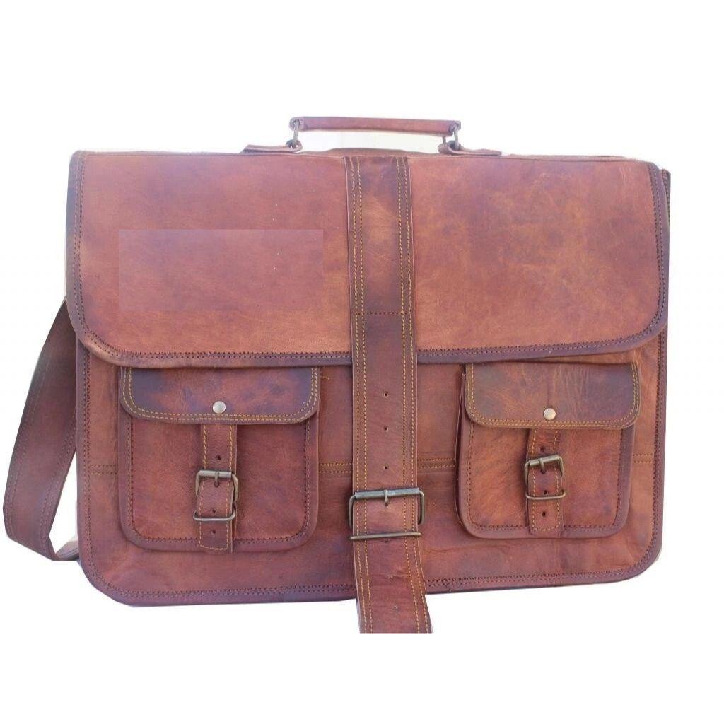 

Винтажная кожаная сумка-тоут для мужчин, портфель, дорожная сумка для ноутбука, сумка-мессенджер через плечо 18 x 14 x 6 in
