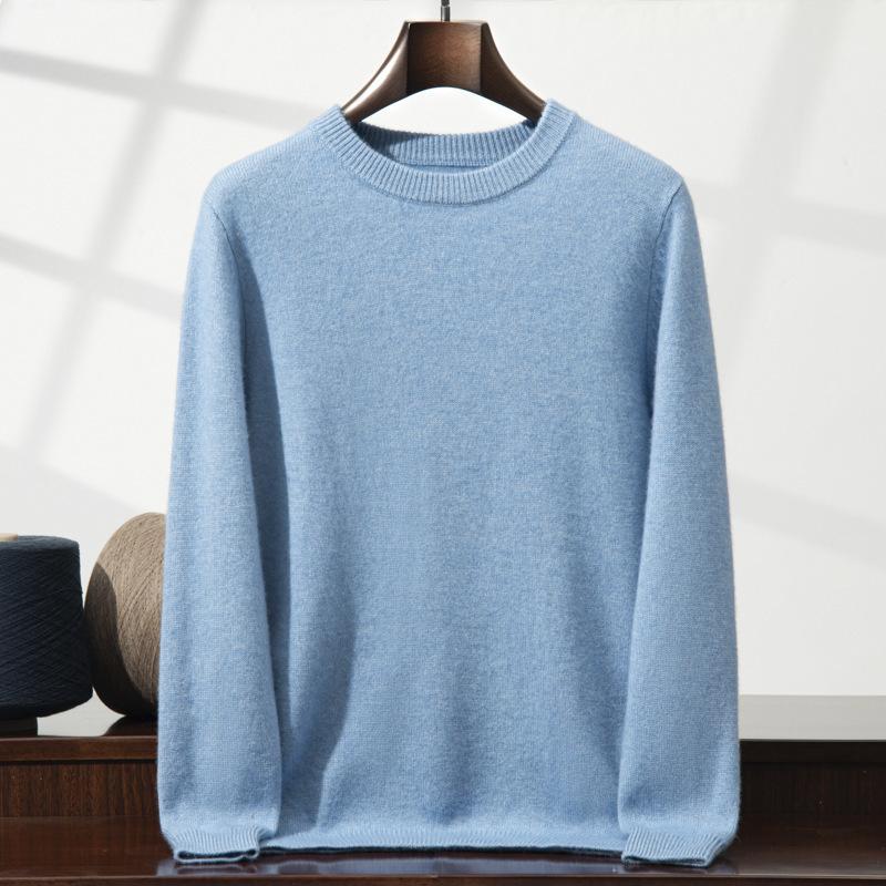 New double-strand thickened round neck cashmere sweater solid color inner sweater bottoming knitted sweater men