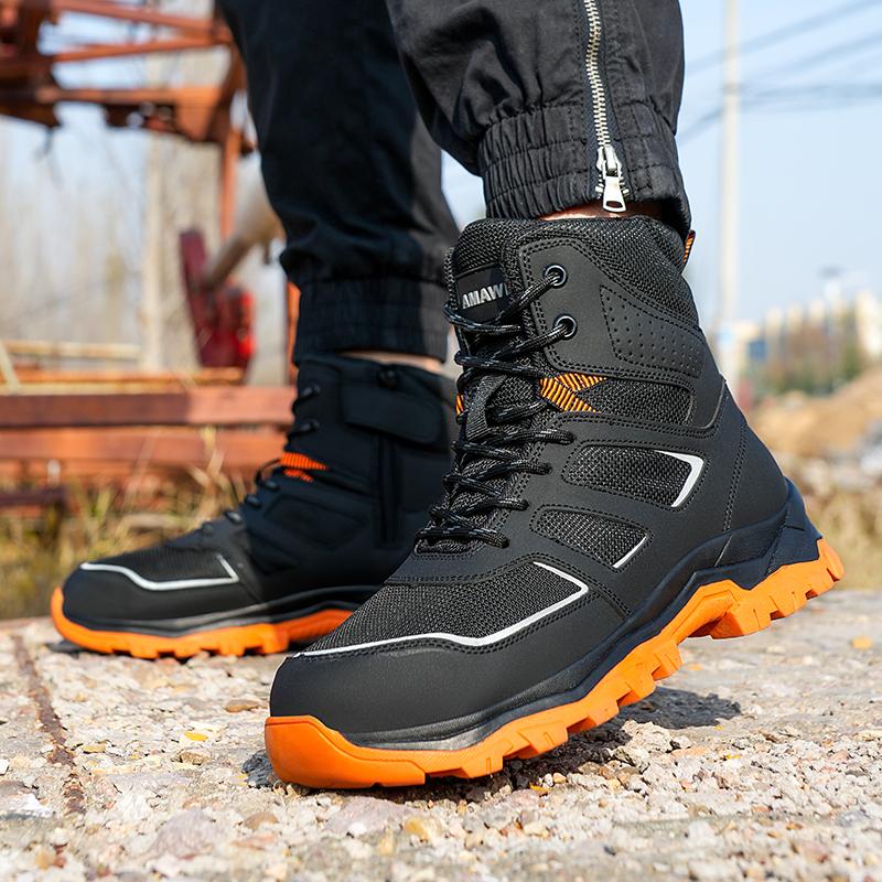 Hombre Work Boots Anti Smashing Steel Toe Safety Shoes Men Work Sneakers Indestructible Shoes Puncture-Proof Protective Shoes