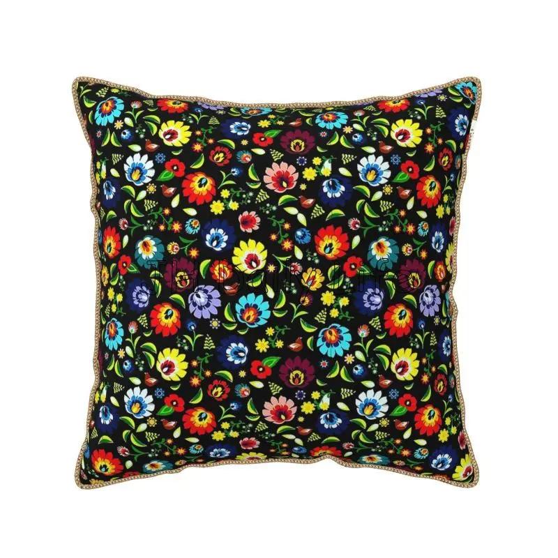 

Poland Polish Florals Folk Art Flowers Soft Velvet Throw Pillow Case 18x18 Inch Pillow Cover for Home Sofa Couch Bed Car Decor 40cmx40cm