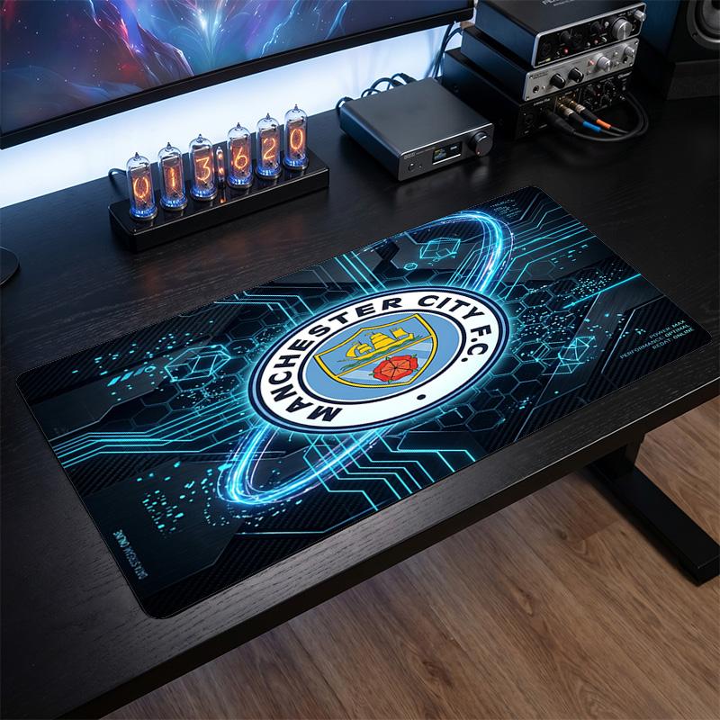 Manchester City Bedrucktes Großes Mauspads, Rutschfeste Weiche Gummi Gaming Schreibtischmatte für Büro Laptop Computer Dekor