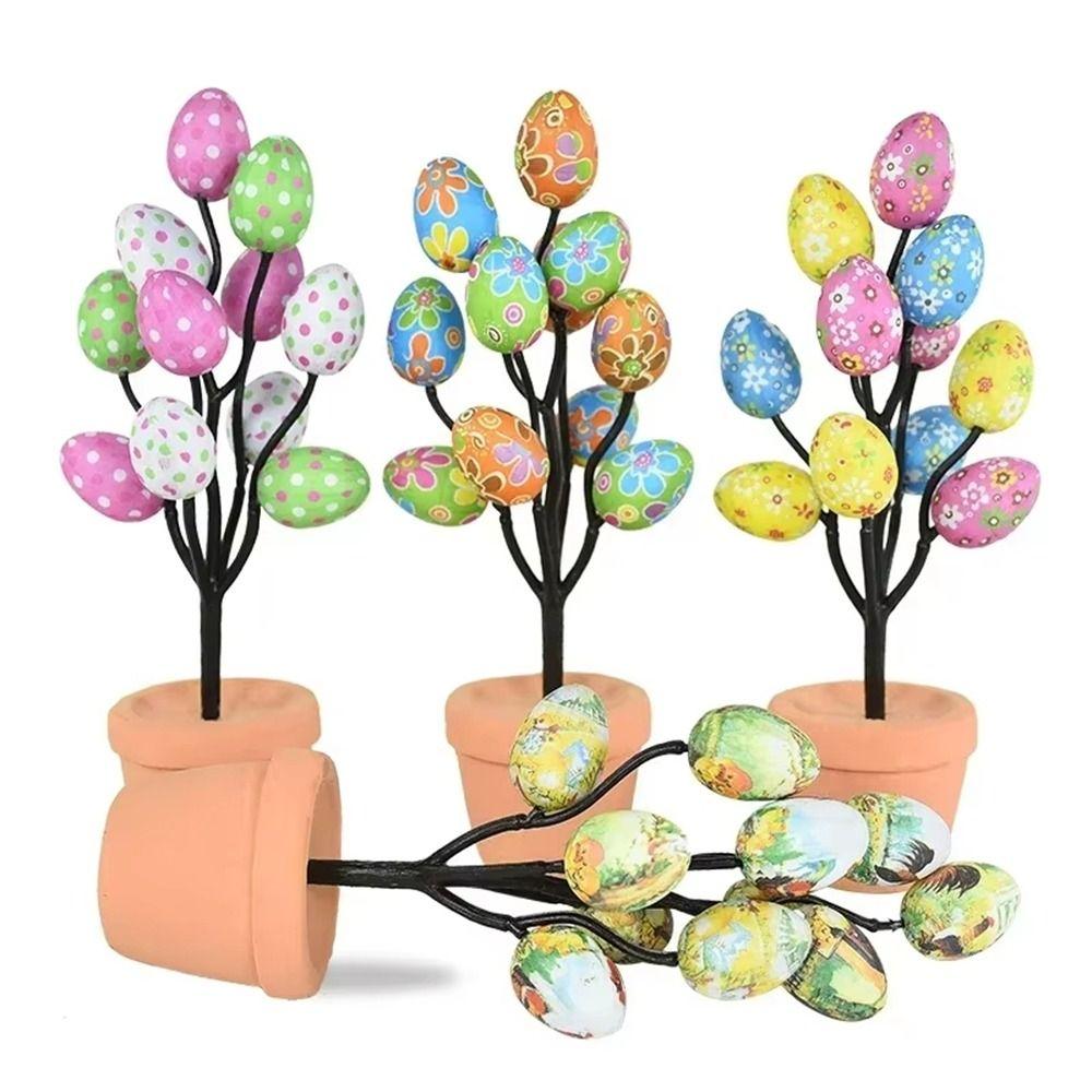 Simulated Eggs Tree Branch Colorful Egg Tree Flowerpot Easter Egg Bonsai  Easter Decoration