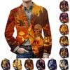 Men's Corduroy Blazer Jacket with Halloween Print Warm Casual Suit Jacket with Pockets Button Front Cardigan Style Outerwear
