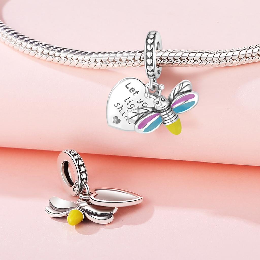 Copper Charms Original Luminous Glue-Bonded Firefly Pendant Beads Fit Bracelet Jewelry Diy Women Gift Accessory