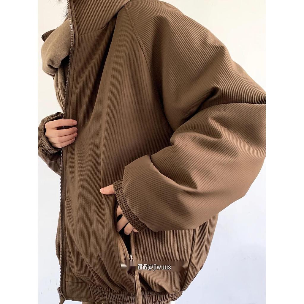 2024 Men's High-End Japanese Style Coffee Corduroy Stand Collar Cotton Jacket