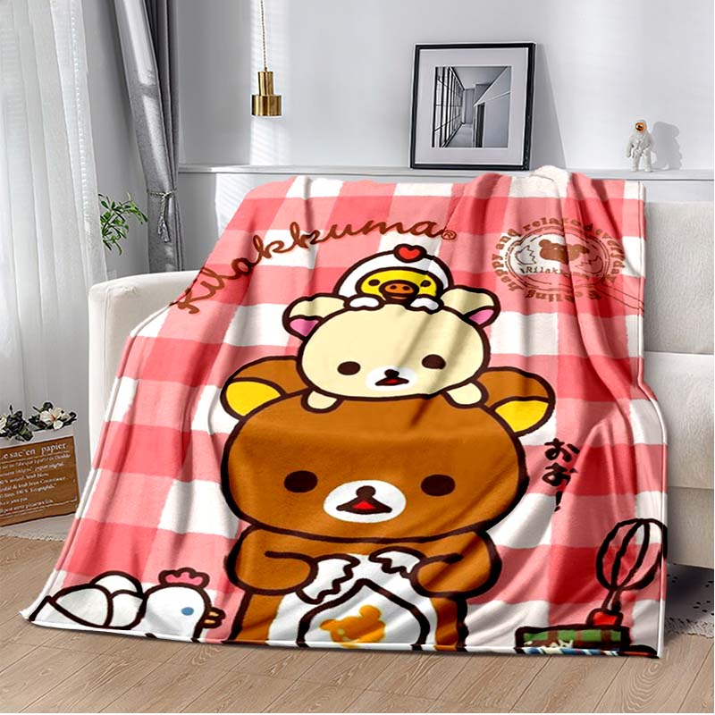 Cute Cartoon Rilakkuma Anime Throws Blanket Kids Super Soft Blankt for Sofa Travel Couch Picnic Flannel Blanket Birthday Gift
