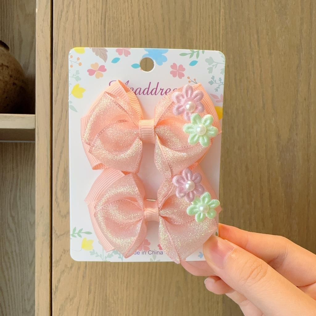 2Pcs/set New Cute Fashion Shiny Flowers Bow Lovely Girls Hairpins Children Headwear Hairgrip Hair Clips Hair Accessories Gift