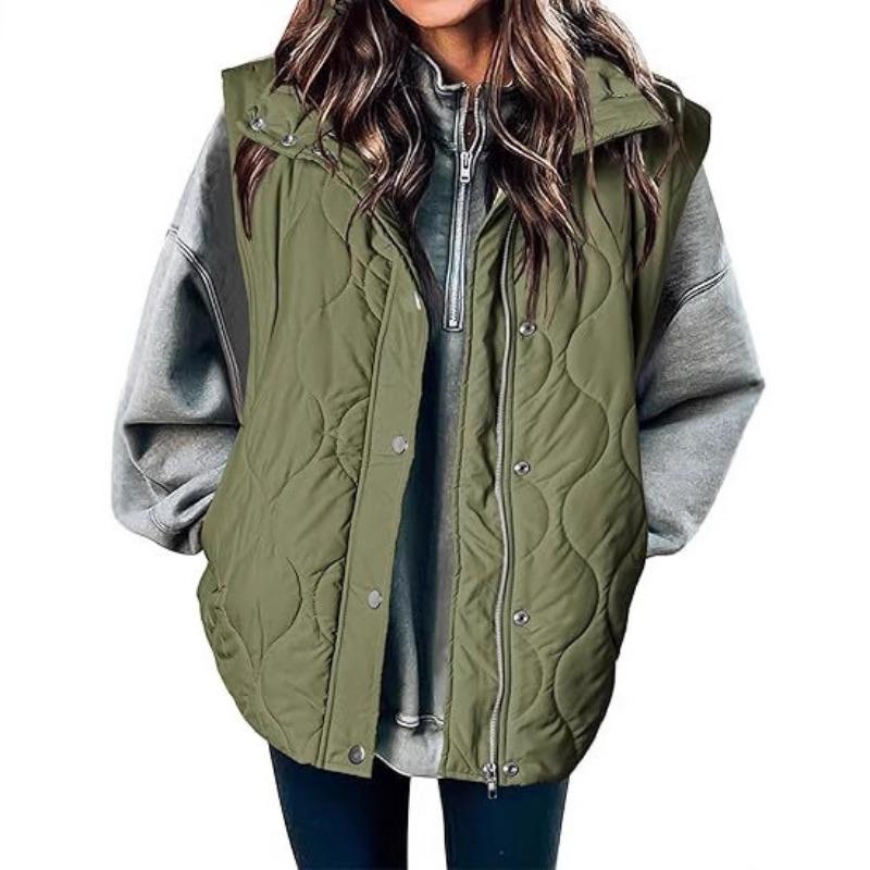 Women S Casual Sleeveless Solid Color Vest With Zipper And Buttons