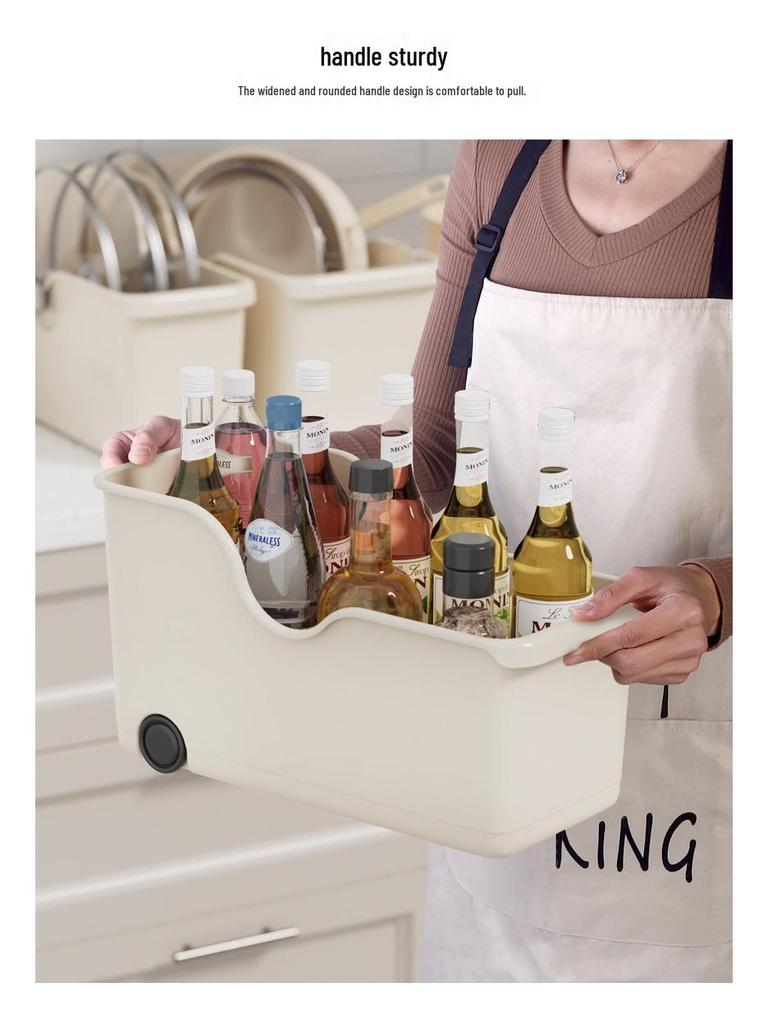 Japanese Kitchen Storage Box with Wheels - Under Sink Utensil and Miscellaneous Organizer