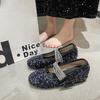 French Inner Height Increase Sequined Mary Jane Shoes Women's 2025 New Autumn Bow Word with Soft Sole Light Mouth Single Shoes