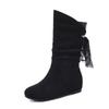 Women's Suede Mid-Calf Lace-Up Block Heel Boots, Round Toe Plus Size Fashion Shoes