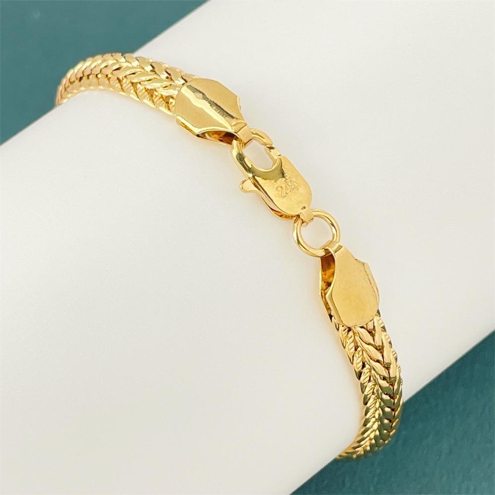 6mm Gold Plated Dragon Bone Chain Bracelet 24K Gold Plated Braided Chain Lobster Clasp