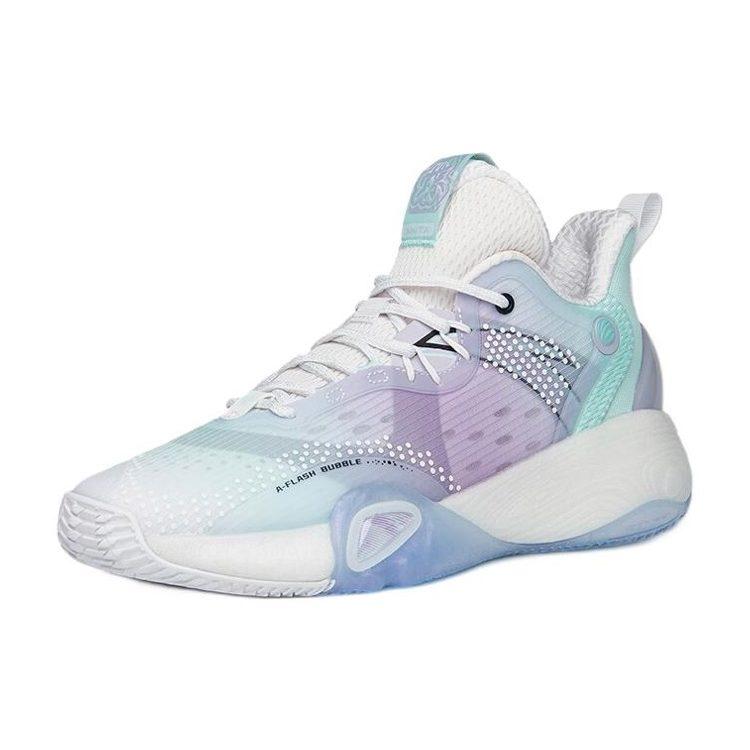 ANTA Bubble Bomb Basketball Shoes Women's Low Top Shallow Beach Green/Lotus Purple/Ivory White 122211603Q-1