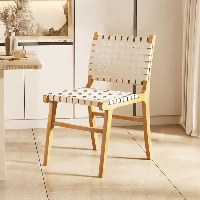 Nordic Wooden Rattan Lightweight Luxury Balcony Chair Rope-Woven Lazy Recliner Stylish Saddle Backrest Seat