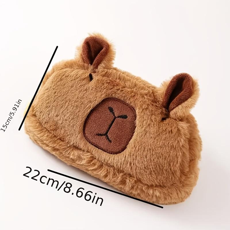 Large Plush Capybara Pencil Case - Spacious Stationery Organizer with Makeup Brush Holder, Coin Purse & Office Supplies Storage