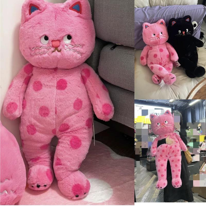 Unique Pink Polka Dot Cat Plush Toy Stuffed Black Kitten Hug Sleeping Throw Pillow Art Design Gift For Girl Lover Cushion