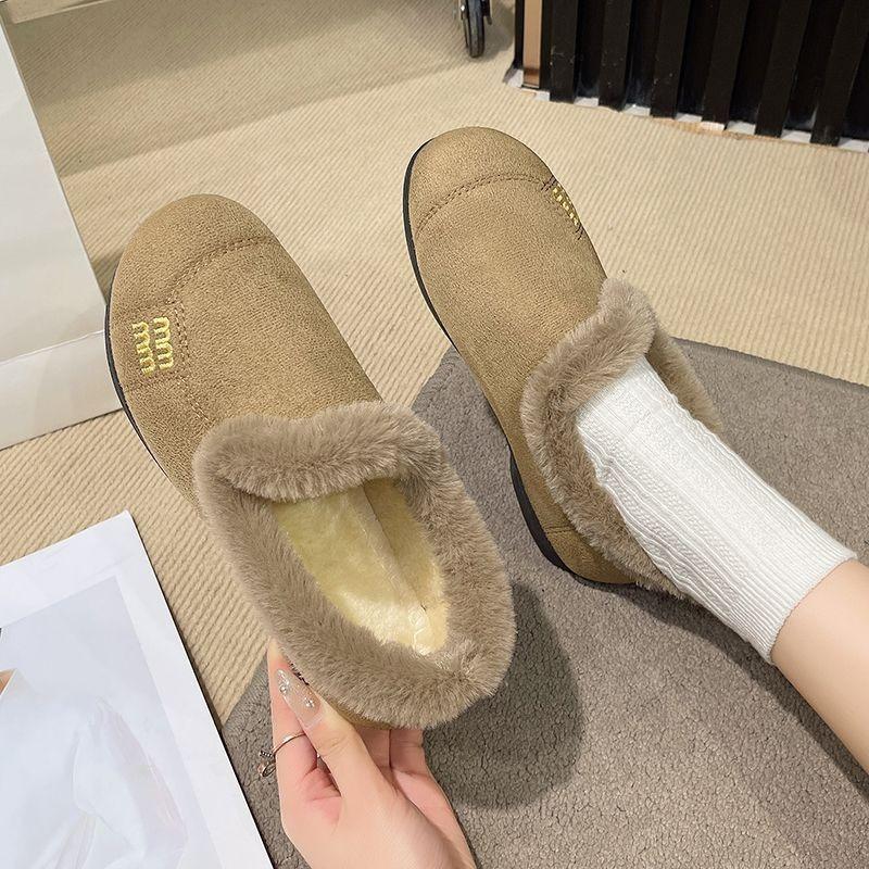 

Зимние новые бархатные туфли Doudou ретро на плоской подошве бархатные теплые пушистые женские туфли нескользящие хлопковые туфли на один педаль 40 легкие хаки