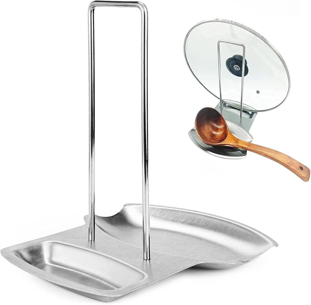 Stainless Steel Kitchen Pan Lid Holder and Spoon Rest Cookware Organizer Desktop Uncluttered Solution Space Saving Racks