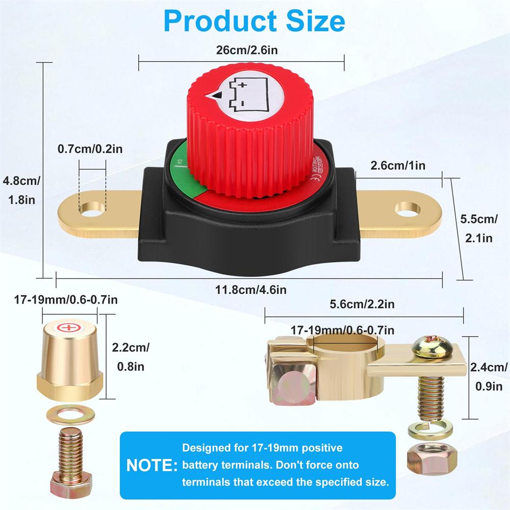 Top Post Battery Disconnect Switch 12-48V Car RV Marine Battery Cut-Off Isolator