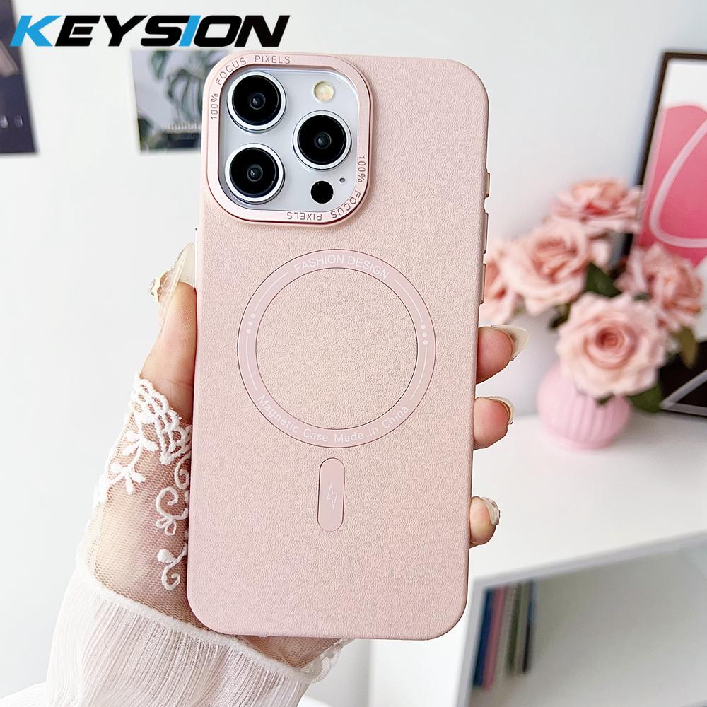 KEYSION Matte Leather Texture Hard PC Phone Case for MagSafe for iPhone 13 14 Pro Max 14 Plus Magnetic Shockproof Back Cover