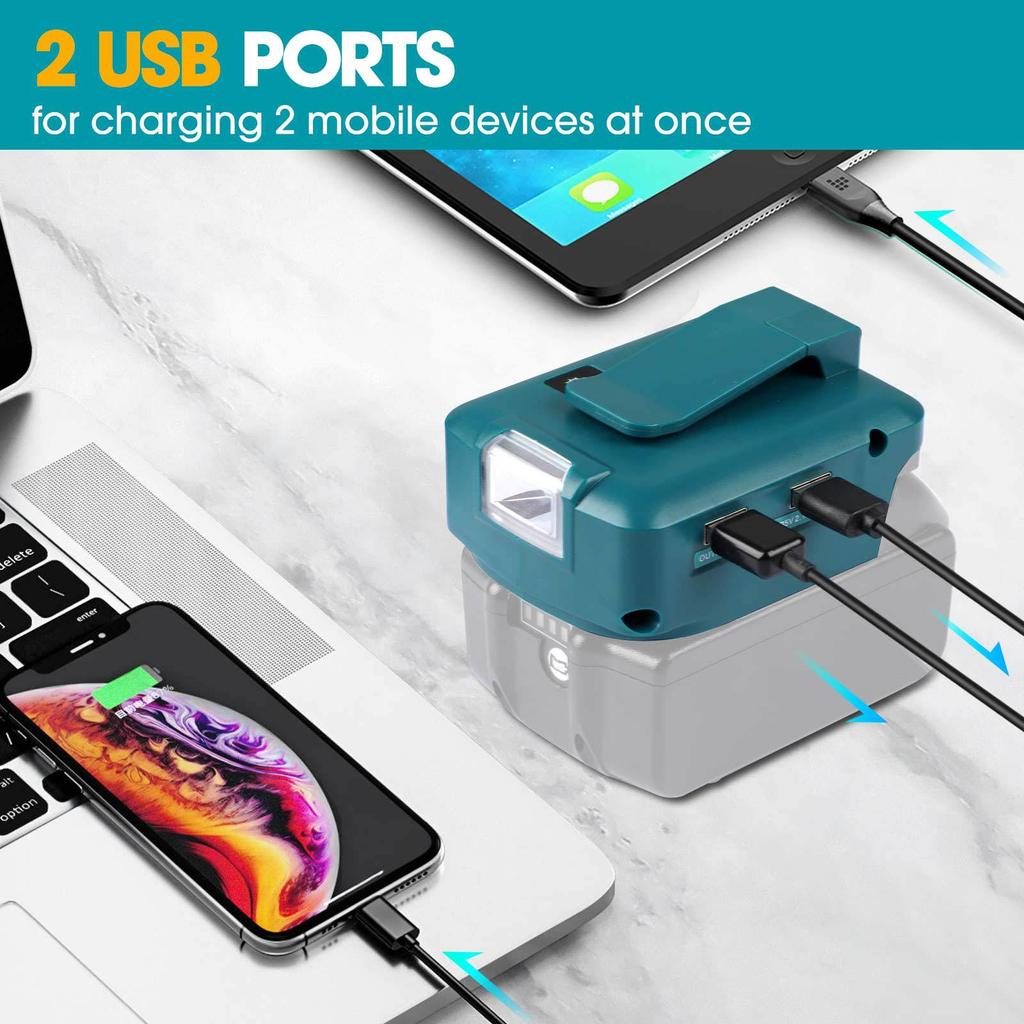 18V Led Light for Makita Li-on Battery Dual USB Port with LED Light Spotlight Outdoor Flashlight for Makita Batteries