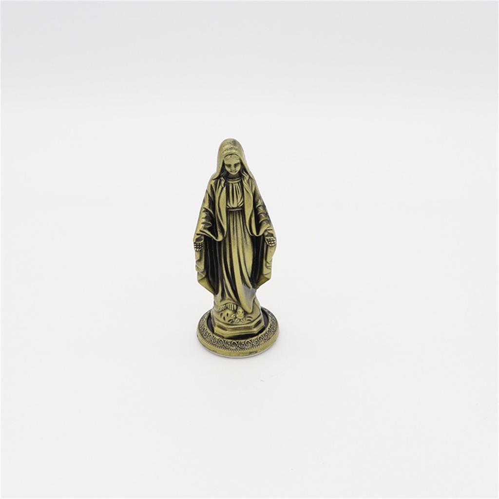 Antike Stile Metall Maria Stehende Miniatur Statue Christlicher Schmuck Religiöse Figur Skulptur Tischdekoration