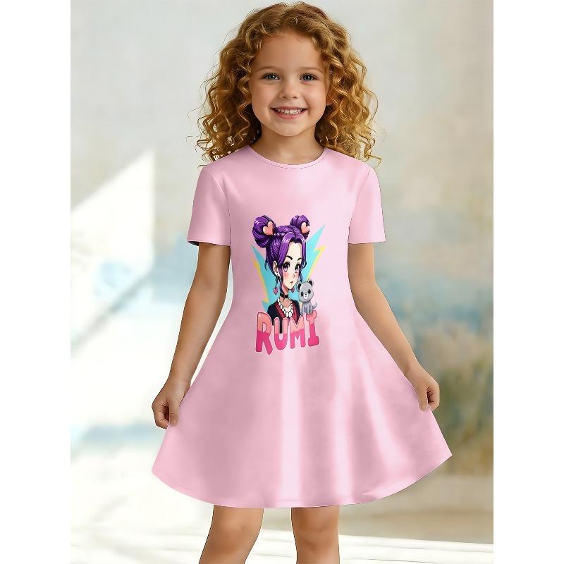 Swinging Dress for Young Children and Girls, Summer Short Sleeved Floral/animal Printed Casual Suitable for Birthday Parties