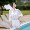 Korean Style Women's Three-Piece Swimsuit Set with Long Sleeve Sun Protection and Slimming Push-Up Features