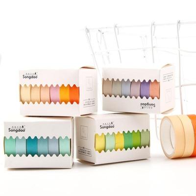 6 Rolls/lot Rainbow Masking Tape Washi Tape Solid Color Masking Washi Sticky PaperTape Adhesive Decoration