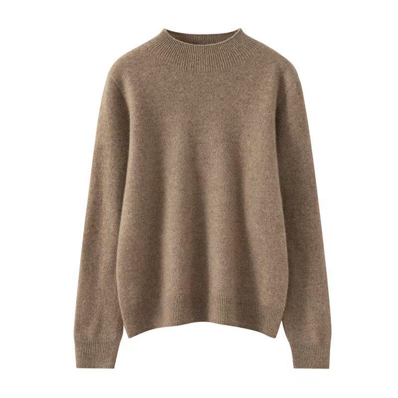 Women's Pure Cashmere High Neck Sweater - Solid Color Knit Pullover