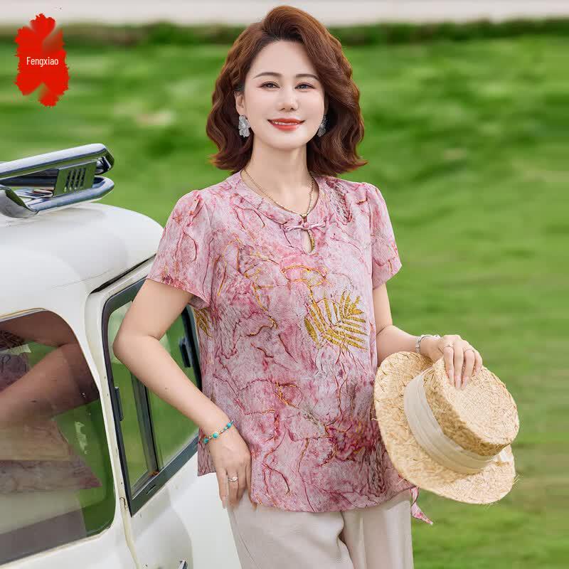 

Women s Chinese Style Floral Short Sleeve T-Shirt 5XL