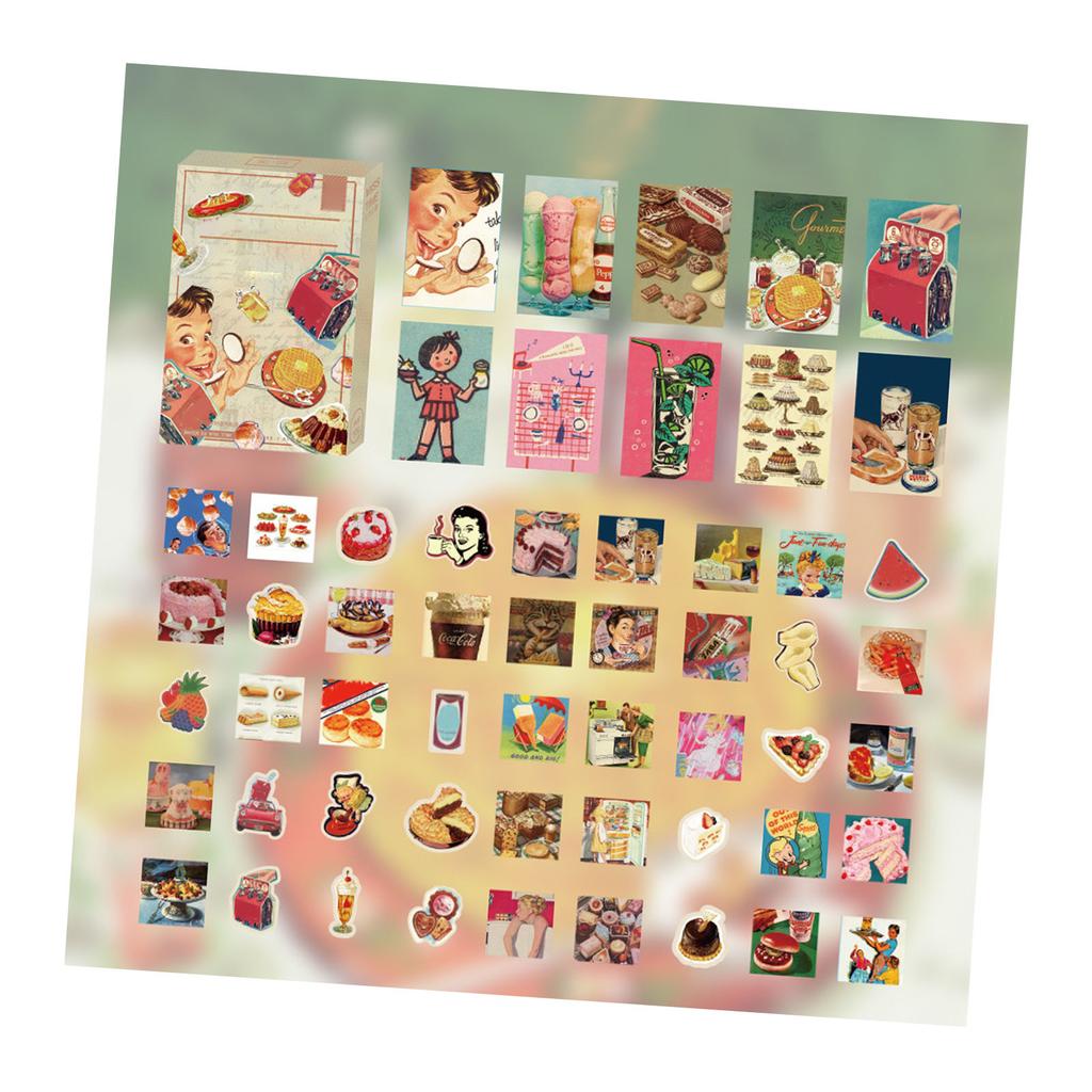 55pcs Food Scrapbooking Sticker DIY Rich Patterns Vintage Cute Snacks Stickers Planner Stickers