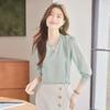 Teloman French Style Chic V-Neck Long Sleeve Blouse