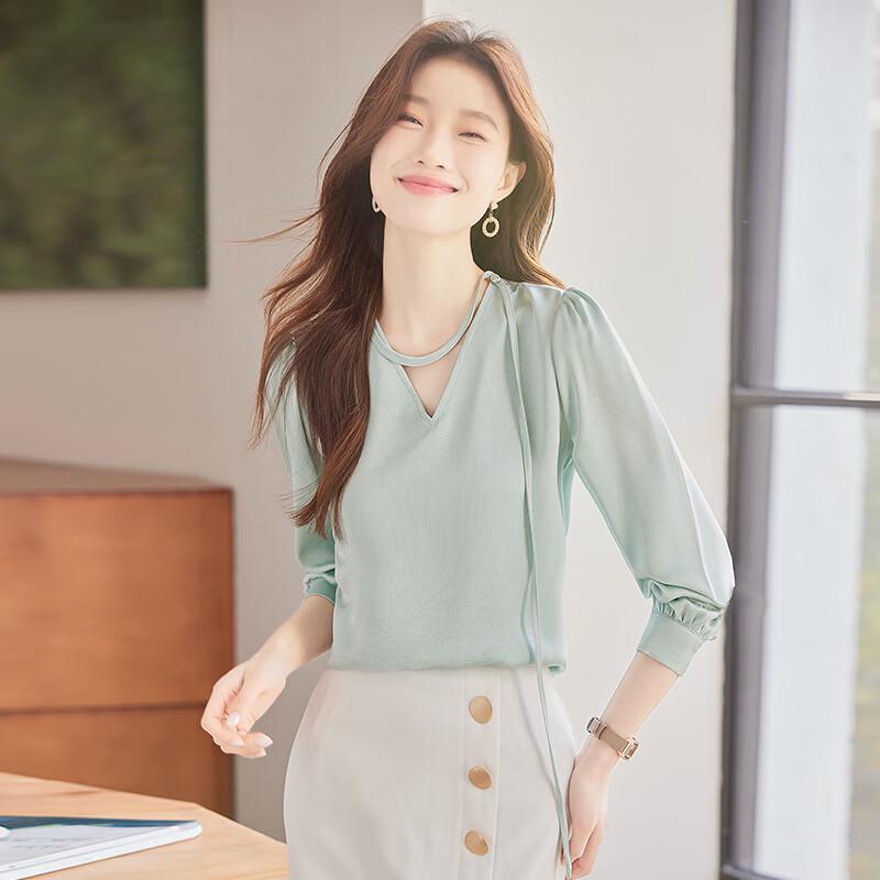 Teloman French Style Chic V-Neck Long Sleeve Blouse XL
