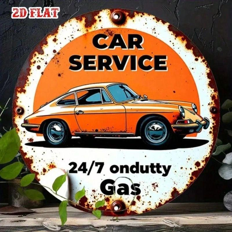 Vintage Round Metal Sign Auto Service Garage Wall Decor