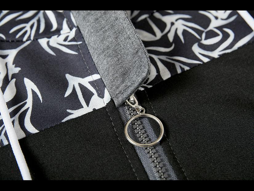 Women's 2024 Zipper Color Block Print Hooded Sweatshirt Jacket