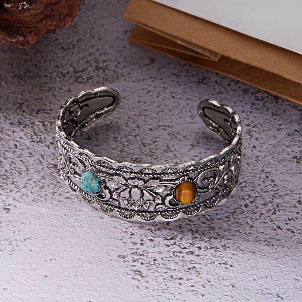 Vintage Bohemian Imitation Turquoise Open Adjustable Bracelet Ethnic Style Retro Trendy Women's Party Banquet Jewelry Gift