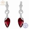 WUIHA 925 Sterling Silver 8 * 15 MM Lab Sapphire High Carbon Diamonds Ruby Wedding Engagement Drop Dangle Earrings Fine Jewelry