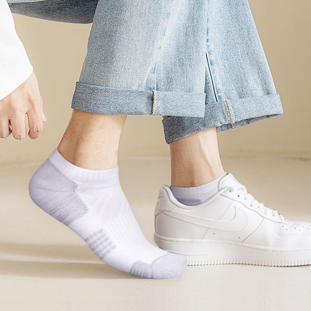 YUEDGE Breathable and White Sneaker Socks for and Sizes 5 Pairs Men's Socks, Odor-Resistant, Cotton, Golf, Tennis, Running, Training, 25-27cm,