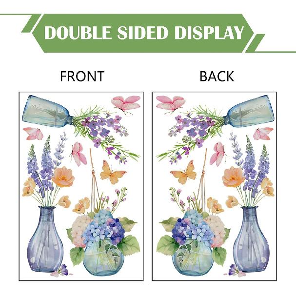 Yovkky Spring Summer Flowers Window Clings 4 Sheets, Potted Plant Floral in Jar Butterfly Stickers Decals Decor, Bonsai Vase Seasonal Home Kitchen