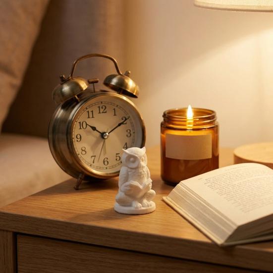 Meditation Owl Figurine 3D Printed Cute Reading Owl Statue Novelty Zen Yoga Animal Sculpture for Office Desktop Shelf Decor