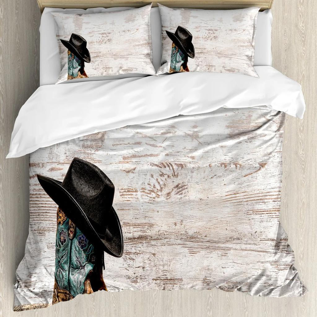 Western Duvet Cover Set American Cowgirl Leather Boots Rustic Wild West Theme Cultural Double Queen King Polyester Qulit Cover