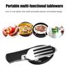 4-In-1 Folding Camping Utensils Stainless Steel Spoon Fork Knife Opener Combo Set Portable Multifunctional Lightweight Outdoor Tableware for Travel