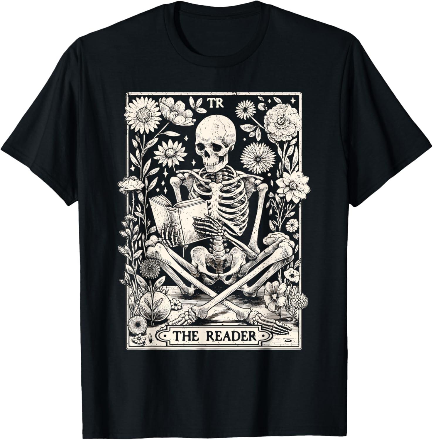 The Reader Skeleton Book Lover Tarot Card Reading Funny Book T-Shirt S разноцветный