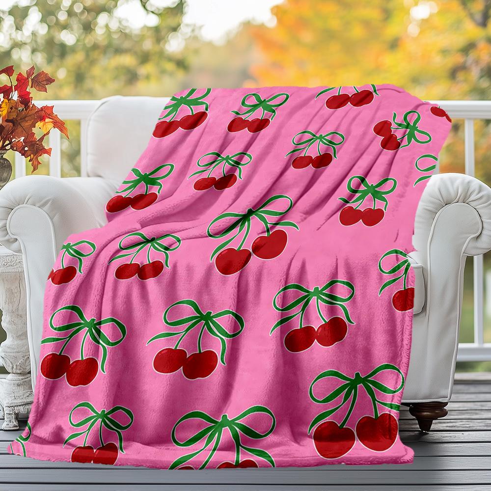 Cherries Bow Outdoor Flannel Blankets, Outdoor travel, Home Blankets, Fan Gifts,Suitable for All Seasons, Christmas Gifts. R1127065