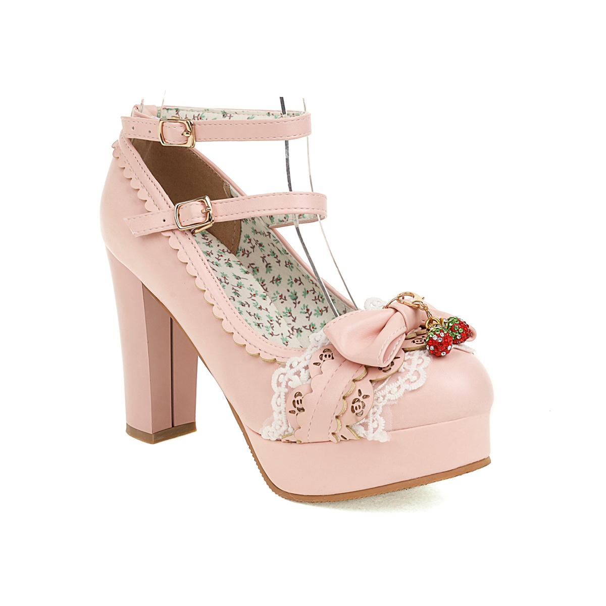 

Весенняя женская обувь на массивном высоком каблуке с бантом и кружевом, милые банкетные туфли в стиле Лолиты 42