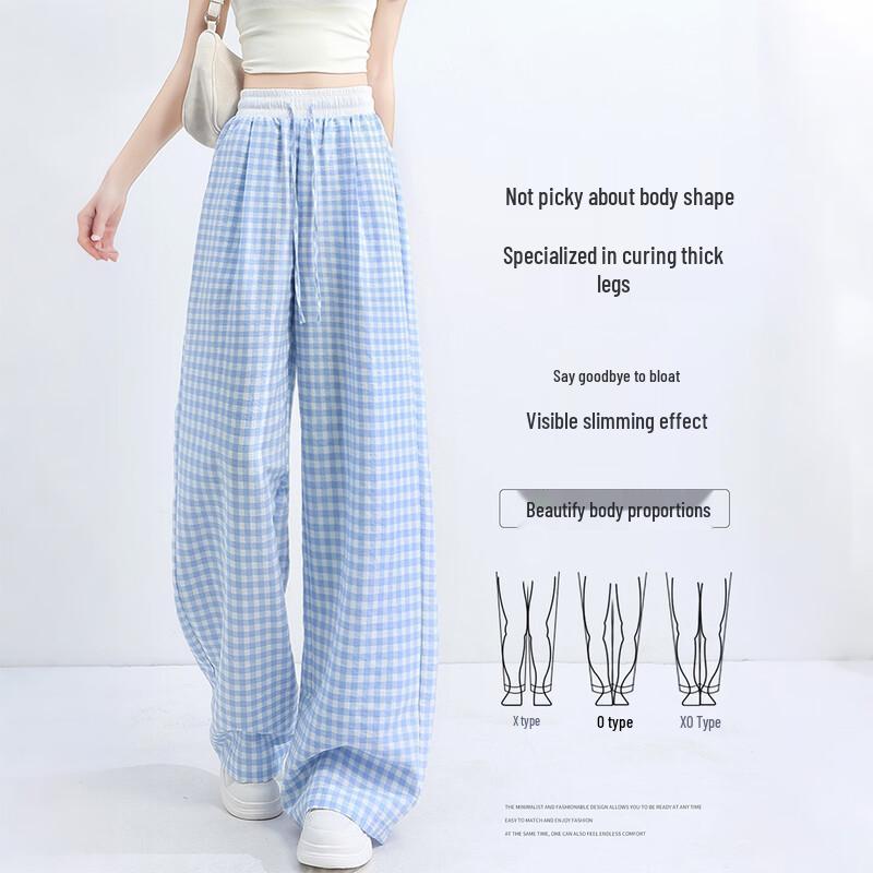 MINISO Women's Summer High-Waist Plaid Wide-Leg Pants
