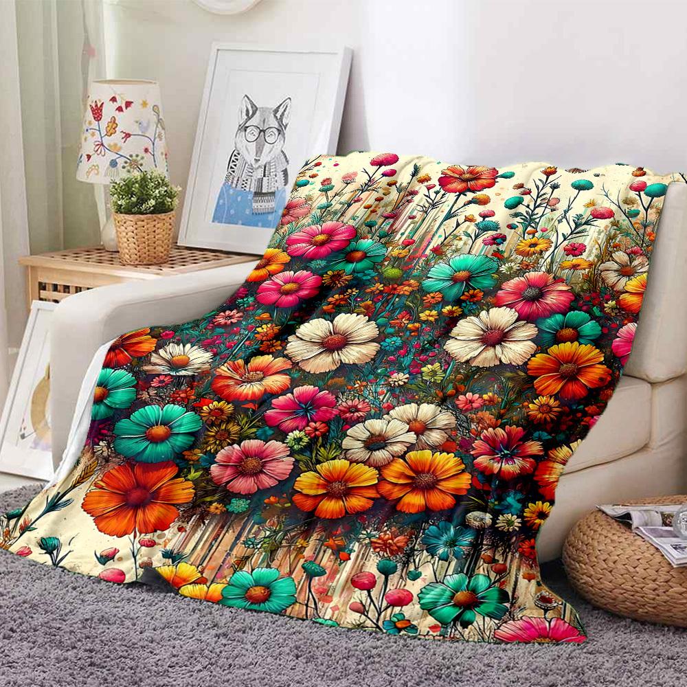 1pc Floral Fantasy Blanket, Lightweight Flannel Throw Blanket For Sofa, Bed, Travel, Camping, Living Room, Office104